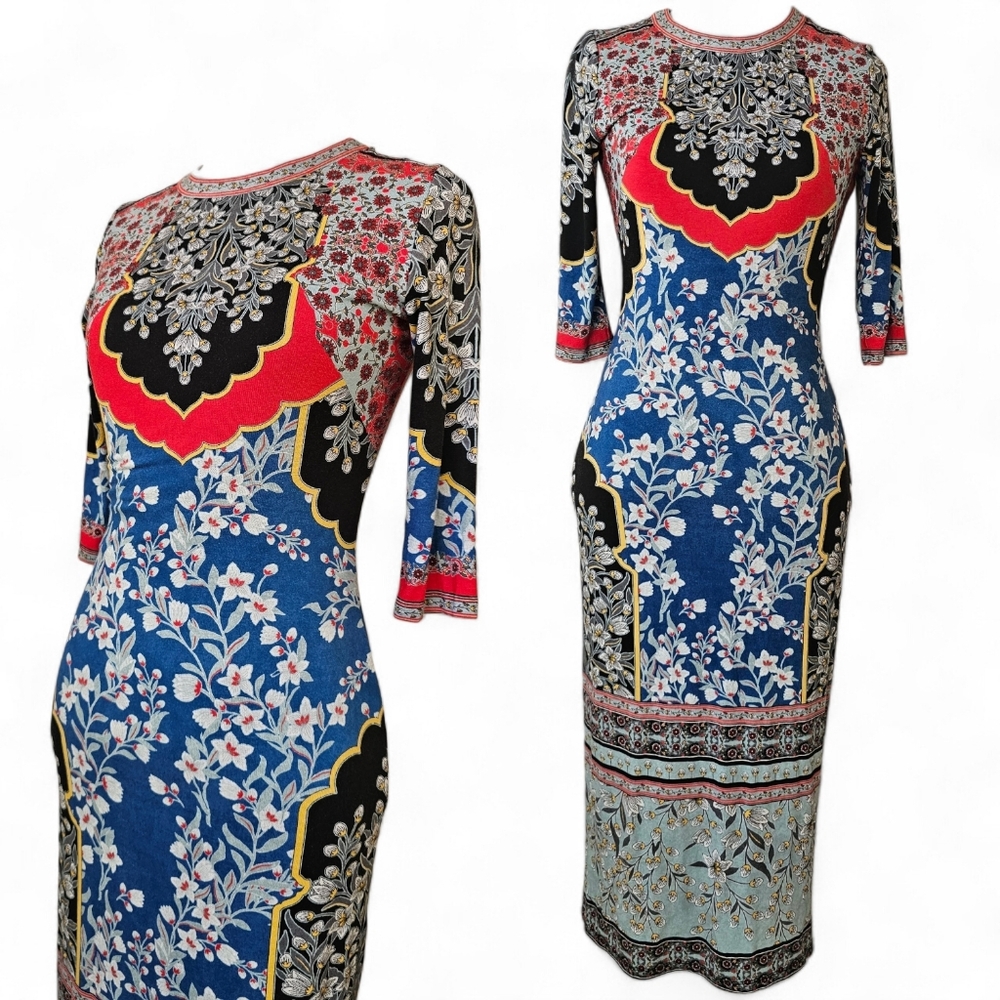 Alice + Olivia Designer Delora Daffodil Floral Print Midi Sheath Dress 4 Small